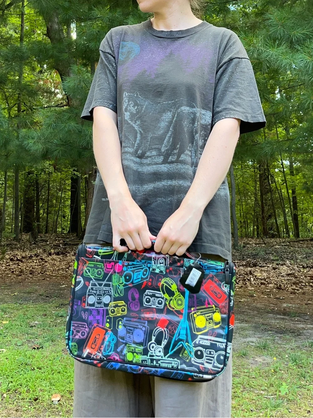 Y2K Paperchase Black Vinyl Laptop Tablet Tech Case Back To School Retro Boombox